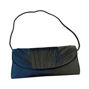 Jessica McClintock‎ black angel satin flap evening clutch